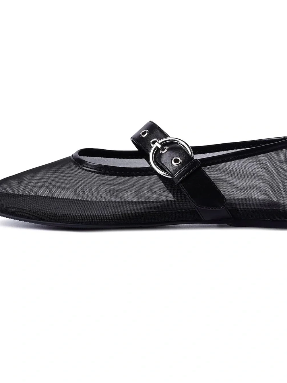 NWOT Black Mesh Mary Jane Flat with Silver Buckle